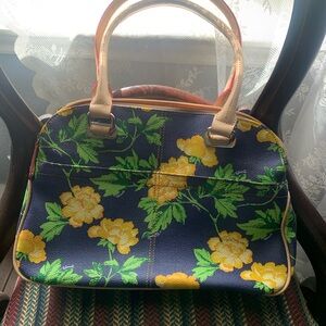 Tignanello Blue Floral Satchel with Yellow Accents